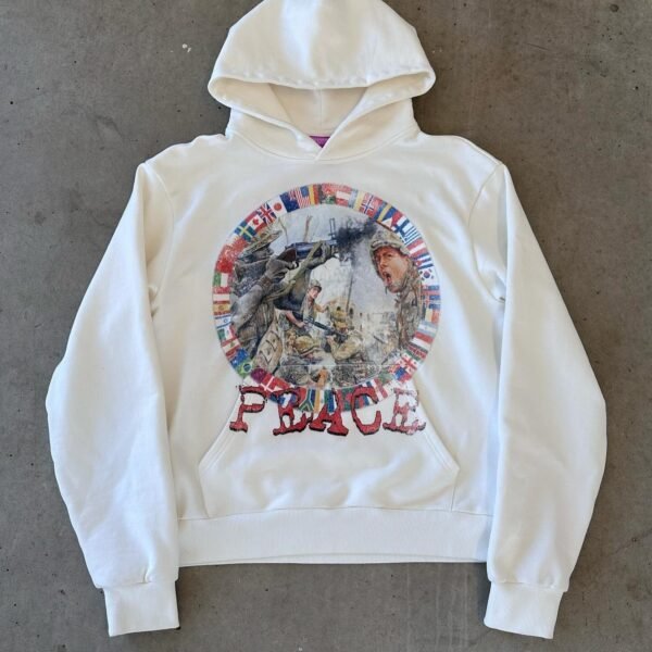 peaceinwar “War” White Hoodie